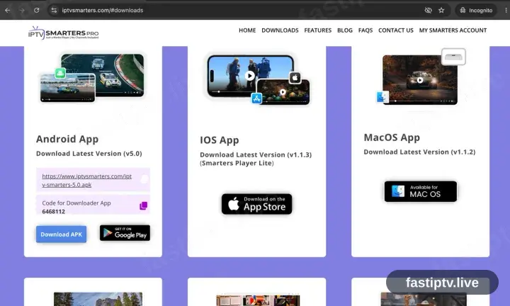 Le site IPTV Smarters défilé jusqu’à sa commande Download APK