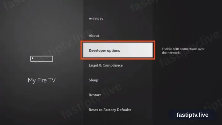 Das Menü Mein Fire TV mit dem neuen Eintrag Entwickleroptionen