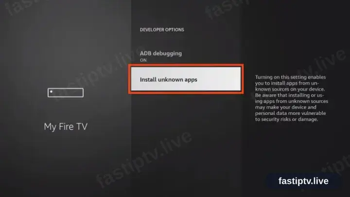 Das Menü Entwickleroptionen mit hervorgehobenem Unbekannte Apps installieren